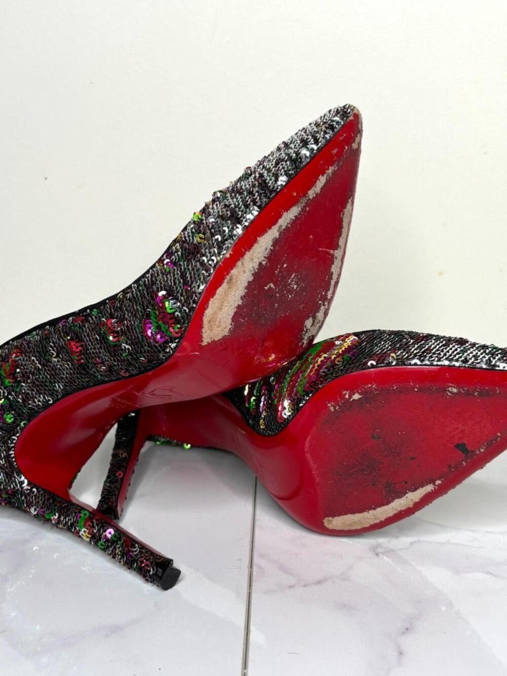 Christian Louboutin Pigalle Follies Multicolor/Silver Sequin 100mm Heels Pump 36 - Picture 11 of 12